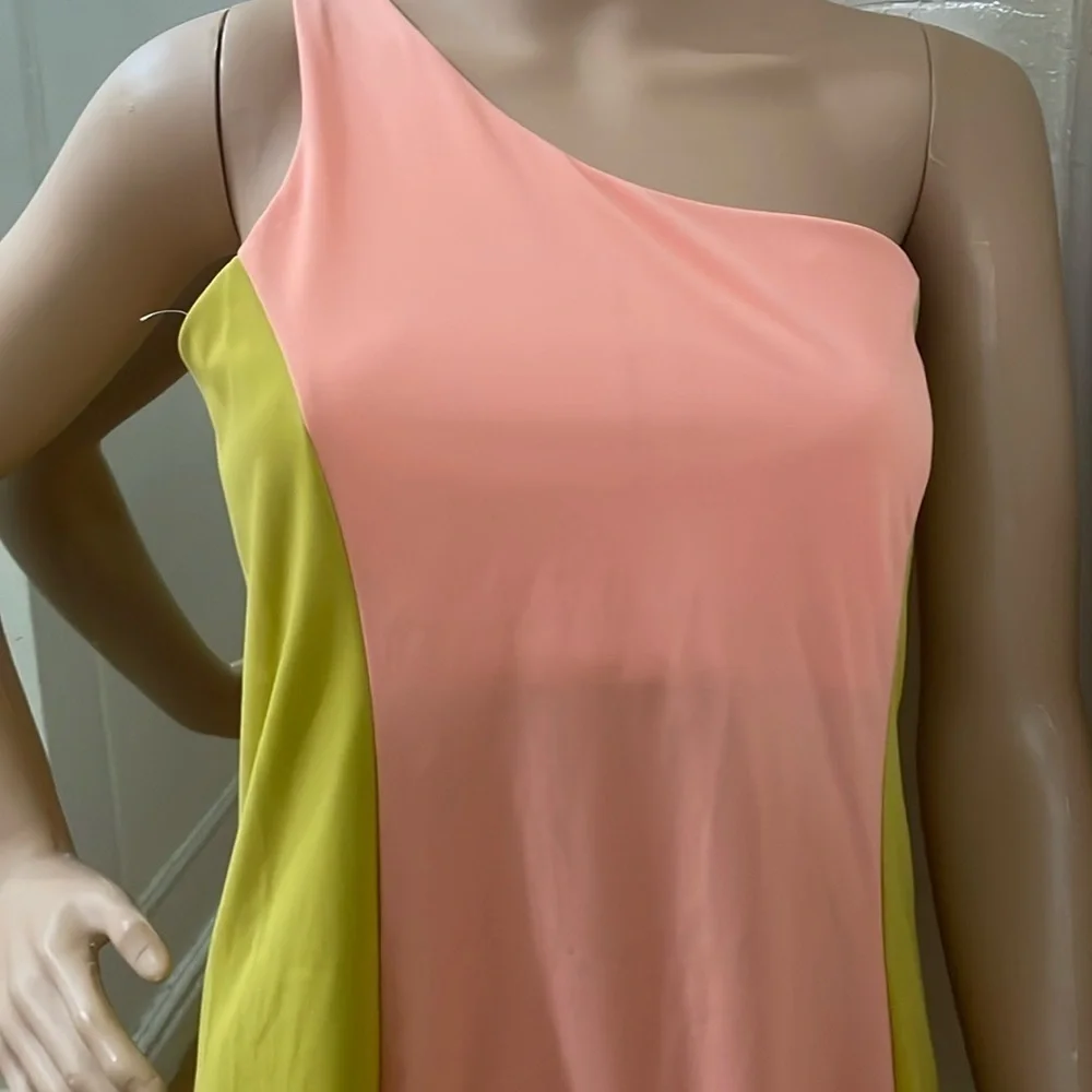 Outdoor Voices Pink and Yellow One Shoulder A-Line Dress